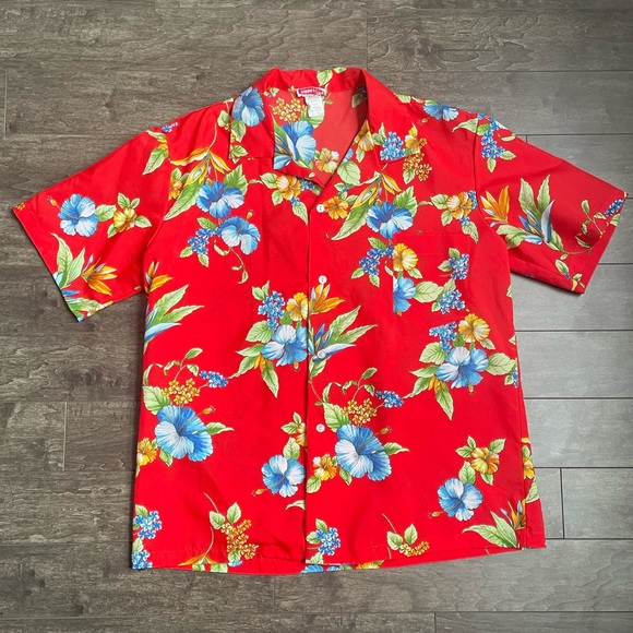 Vintage Floral Hawaiian Shirt Aikane Hawaii Red Women’s Large - Picture 1 of 3